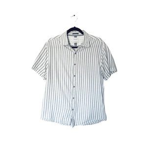 Men's Casual Button-Down | White w/ Navy Pinstripes